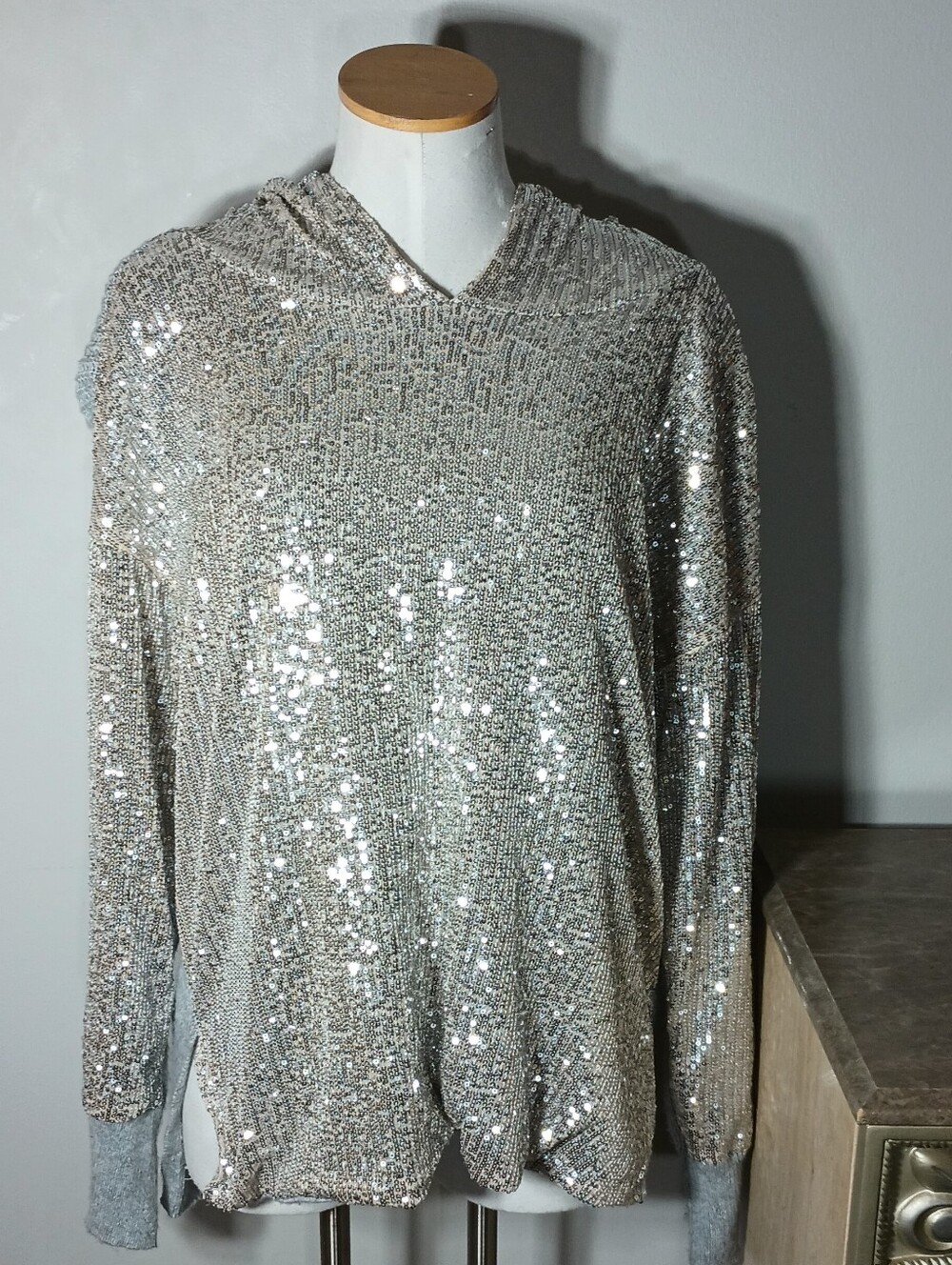 inc international concepts Grey Sequin Hoodie XL Women's